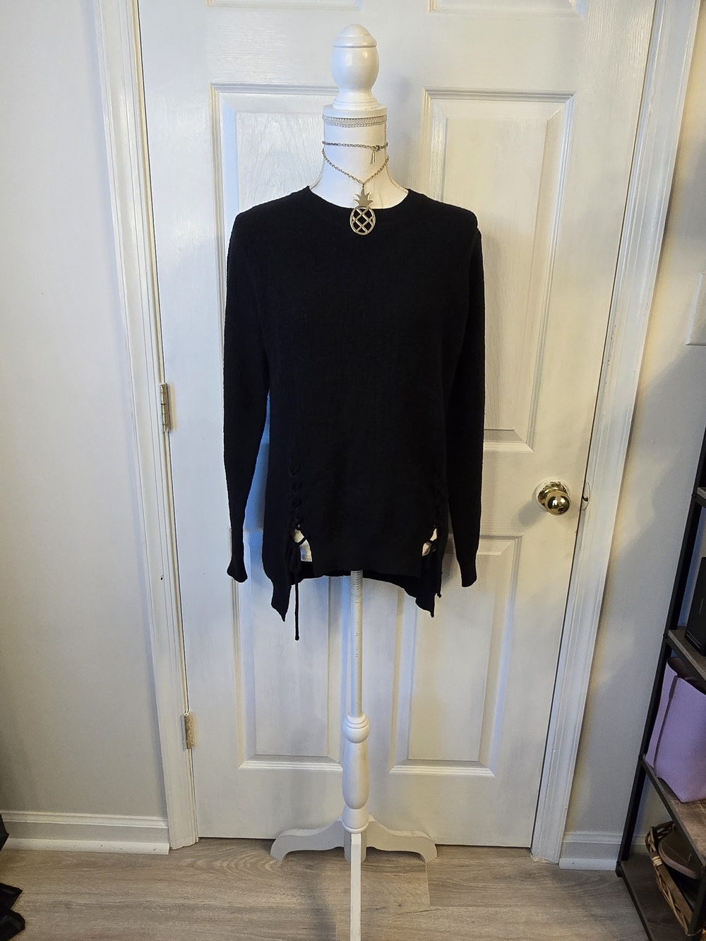 Coco + Carmen S/M Black Crewneck Sweater with Side Lace-Up NWOT